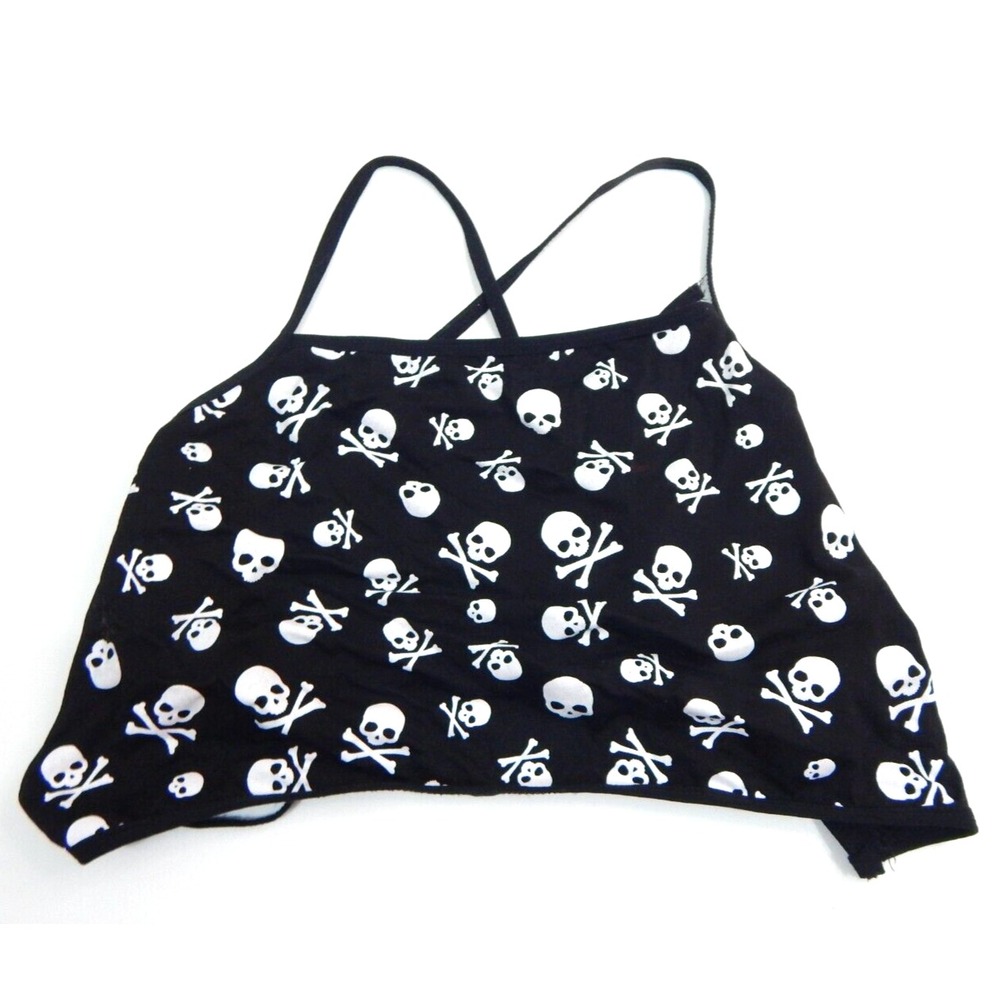 Dolls Kill Crop Top Skull Lace Up Open Back Black Lounge Plus
